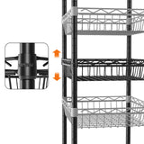 SINGAYE 6 Tier Shelf Wire Rack Shelving with Wheels Metal Storage Shelves Adjustable Closet Bathroom Organizers Baskets Pantry Kitchen Garage Laundry Room 13.5" D x 13.5" W x 63" H Black SINGAYE