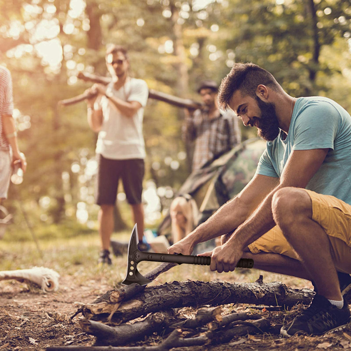 Hitdudu Camping Axe, Survival Throwing Hatchet with Sheath, Tactical Tomahawk with Spike, Nylon Fiber Handle for Outdoor Survival Hiking Camping Hitdudu