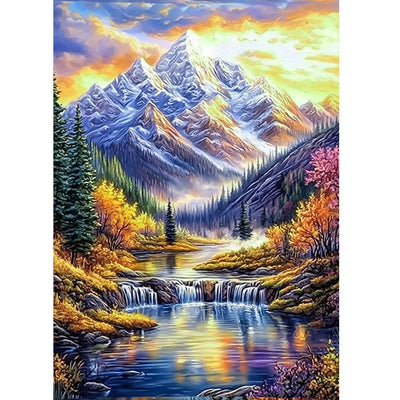 AIRDEA Scenery Diamond Art Paintings Kits for Adults,DIY Gem Art Kits for Beginner,12x16 in,Mountains and River,Round Full Drill
