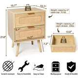 HOPUBUY Nightstands Set of 2 with Rattan Drawer, Modern Night Stand for Bedrooms, Wooden 2 Drawer Bedside Table Side Table for Small Place Living Room and Bedroom (Brown, 2 drawers 2 Pack) HOPUBUY