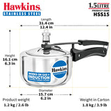 Hawkins 1.5 Litre Pressure Cooker, Stainless Steel Inner Lid Cooker, Induction Cooker, Small Cooker, Silver (HSS15) HAWKINS