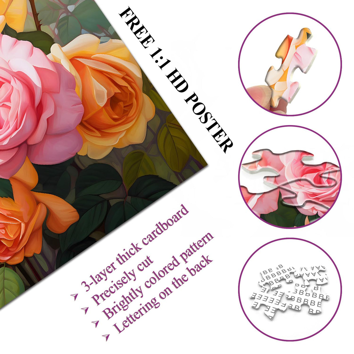 Vintage Flower Puzzles for Adults 1000 Pieces, Beautiful Rose Art Puzzles, Floral Plant Jigsaw Puzzles 1000 Pieces Spring Garden PICKFORU