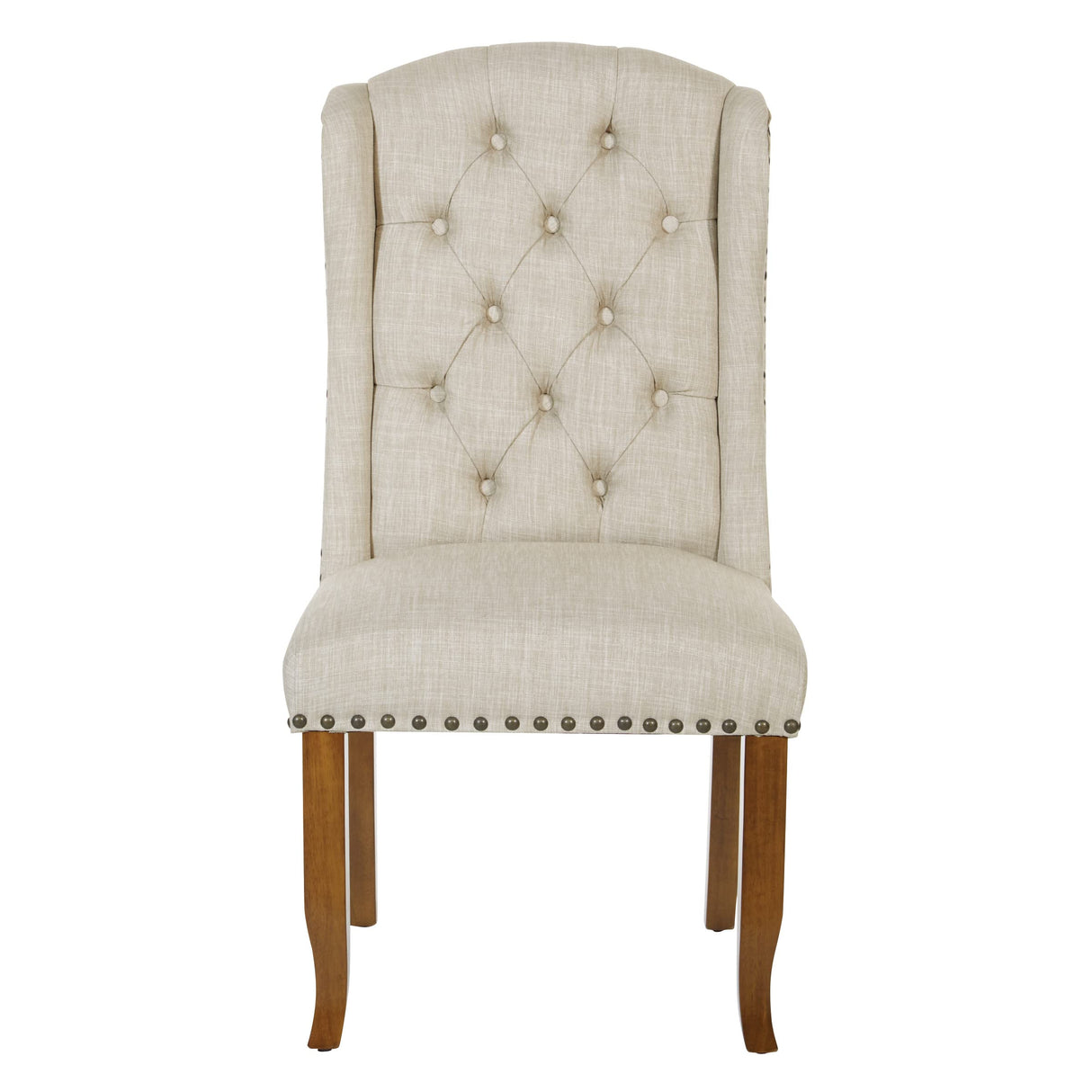 OSP Home Furnishings Jessica Button Tufted Wingback Upholstered Dining Chair with Wood Legs, Linen Fabric, 22.5” W x 26.25” D x 42.75” H OSP Home Furnishings