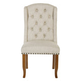 OSP Home Furnishings Jessica Button Tufted Wingback Upholstered Dining Chair with Wood Legs, Linen Fabric, 22.5” W x 26.25” D x 42.75” H OSP Home Furnishings
