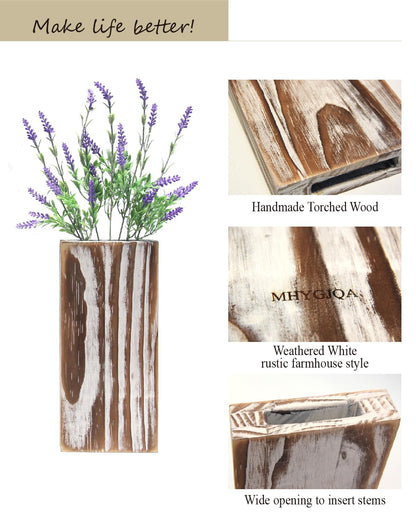 MHYGJQA Wood Wall Planter for Indoor Plants,2 Pack Handmade Torched Wood Wall Decor for Dried Flowers and Faux Greenery Plants,Modern Farmhouse Wall Vase Bathroom,Bedroom,Living Room(Weathered White)