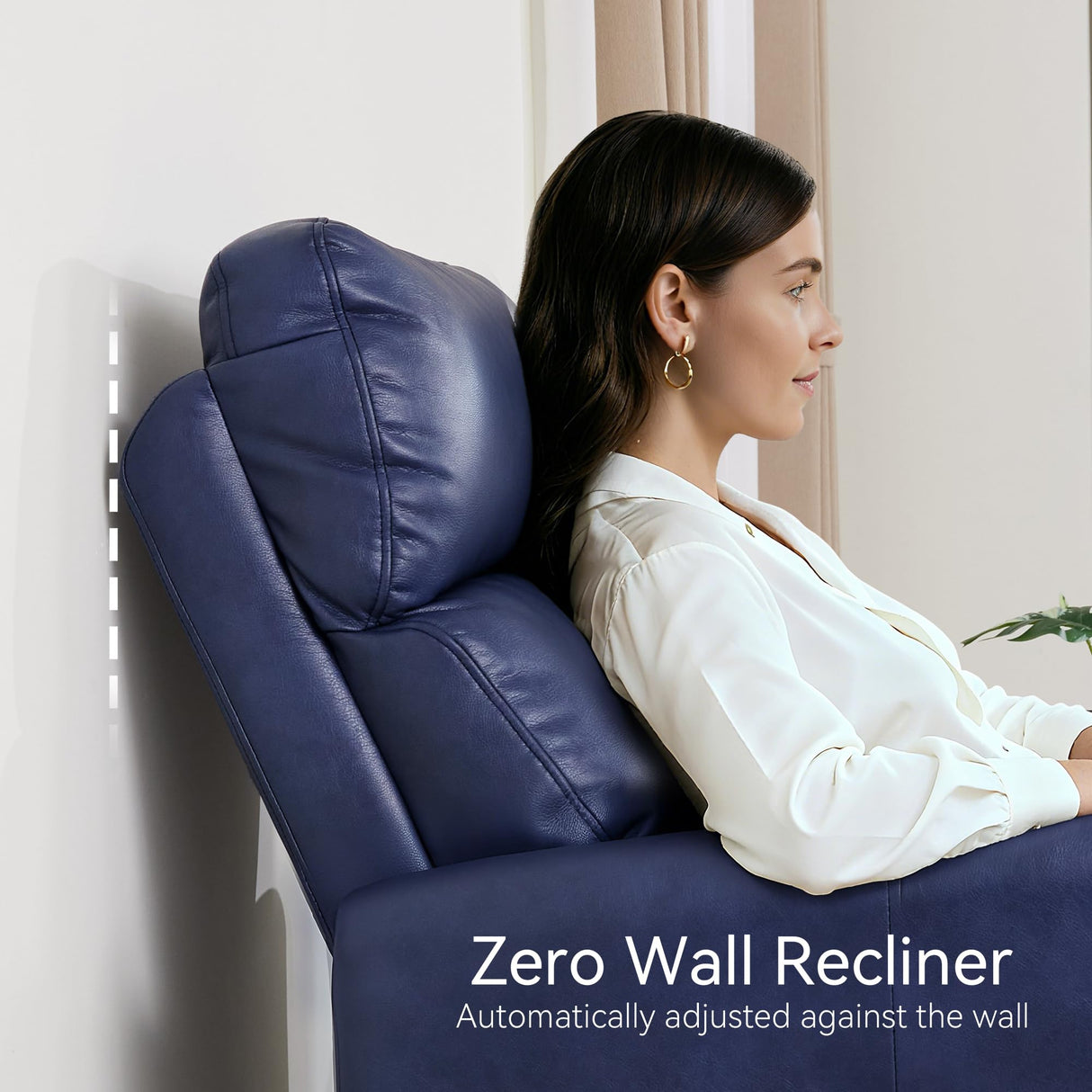 MCombo Power Small Recliners for Small Spaces, Modern Zero Wall Hugger Recliners Chair with Lumbar Support, USB and Charging Ports, FSC Certified, Faux Leather PR699 (Navy Blue) MCombo