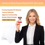 20 Pack Premium Blank PVC Cards with Slot Punch on Short Side - CR80 30mil Vertical Slot Punch Blank Credit Cards for ID Badge Card Printers - Graphic Quality PVC Cards for Business Office Klmnduo