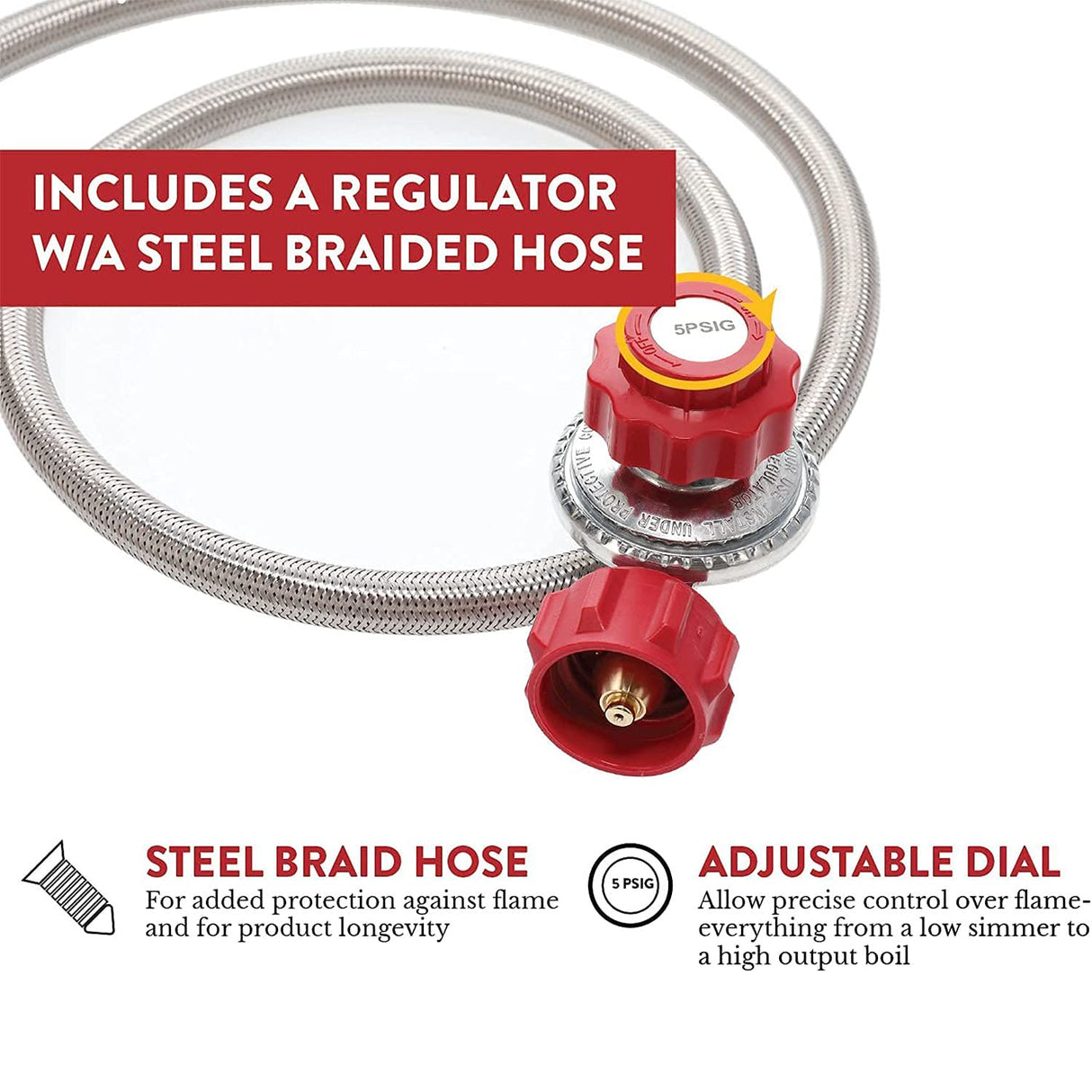 Gas One Propane Double Burner Two Burner Camp Stove Outdoor High Pressure Propane 2 Burner Adjustable PSI Regulator and 4ft Steel Braided Hose With Removable Legs Gas One