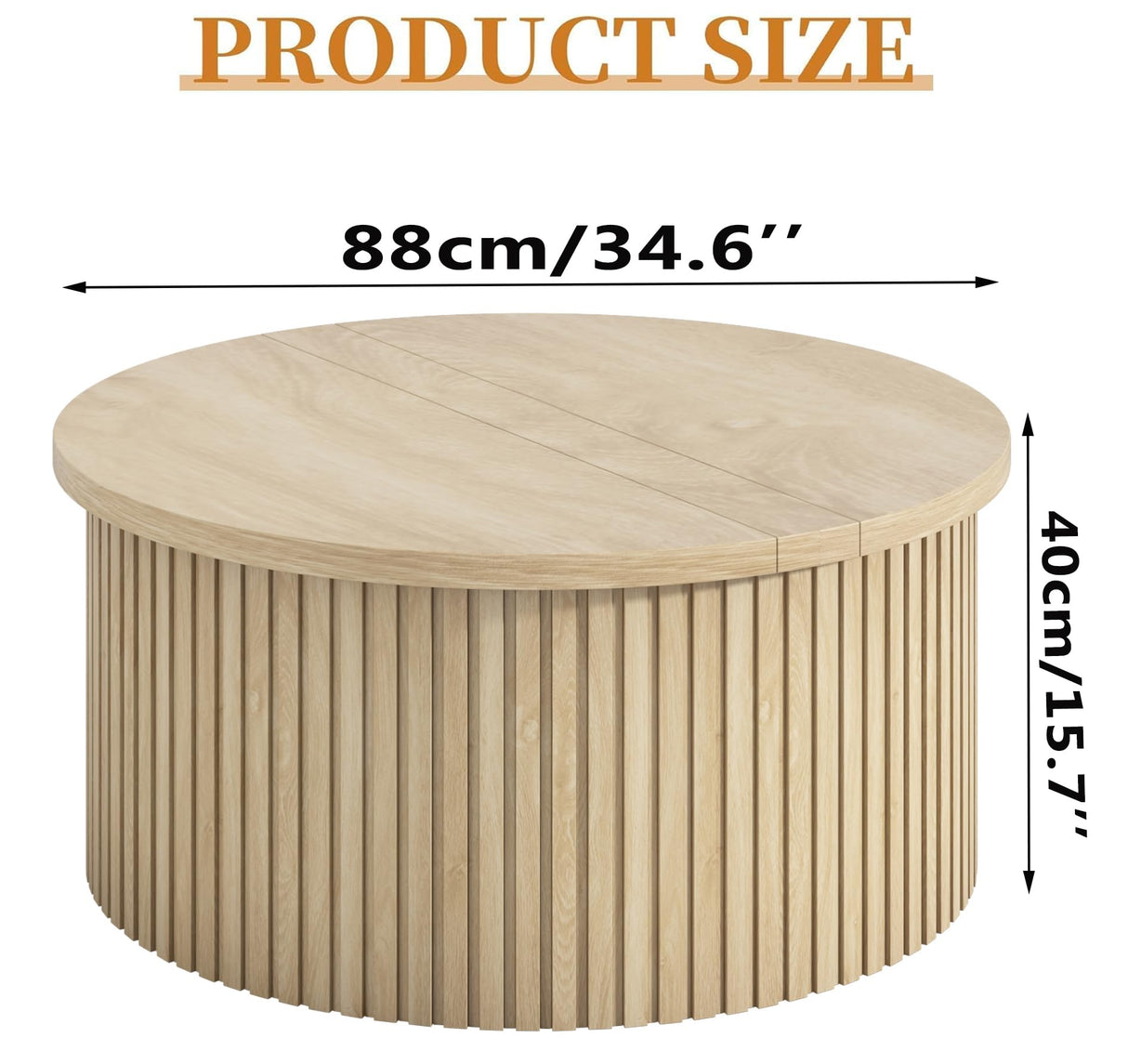 Fsbecl Lift Top Coffee Table with Storage, Round Coffee Tables for Living Room, 34.6'' Farmhouse Fluted Coffee Table, Wood Center Table with Large Hiddern Storage Compartment (Wood Color) Fsbecl