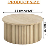 Fsbecl Lift Top Coffee Table with Storage, Round Coffee Tables for Living Room, 34.6'' Farmhouse Fluted Coffee Table, Wood Center Table with Large Hiddern Storage Compartment (Wood Color) Fsbecl