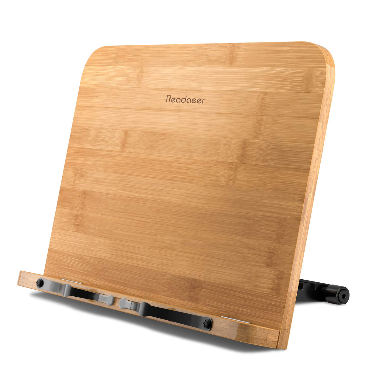 Readaeer Bamboo Book Stand, Large Book Holder with 6 Adjustable Height, Foldable Cookbook Stand Desktop Document Holder for Kitchen & Office (13.4 x 9.3 Inch) READAEER