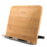 Readaeer Bamboo Book Stand, Large Book Holder with 6 Adjustable Height, Foldable Cookbook Stand Desktop Document Holder for Kitchen & Office (13.4 x 9.3 Inch) READAEER