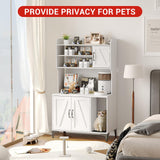 Litter Box Enclosure with Shelves and Doors, 2-in-1 Hidden Cat Litter Box Cabinet Furniture with Shelf, 51" Indoor Cat House Wood Sturdy Pet Washroom EcoSummer