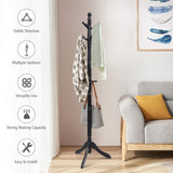 Tangkula Wood Coat Rack Freestanding, Entryway Height Adjustable Coat Stand with 9 Hooks & Stable Tri-Legged Base, Rubber Wood Coat Tree Hall Tree Coat Hanger Stand for Home Office Hall Entryway Tangkula