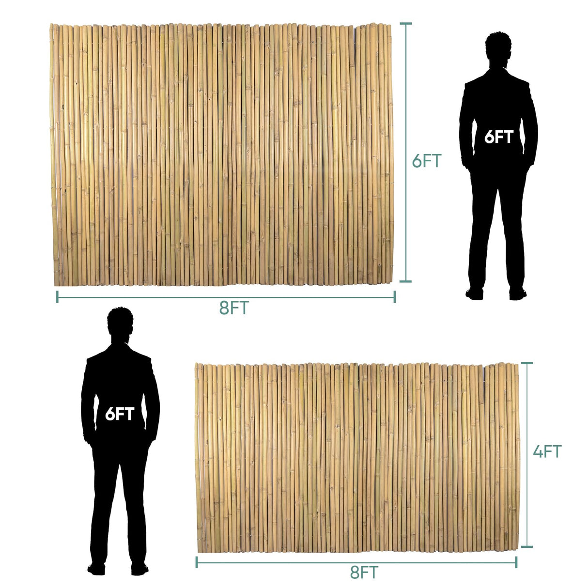 Jollybower 6Ft High x 8 Ft Long x 0.7In D Bamboo Screen, Natural Bamboo Fence Rolls, Eco-Friendly Bamboo Fencing for Outdoor Balcony Patio Garden Border Pool Jollybower