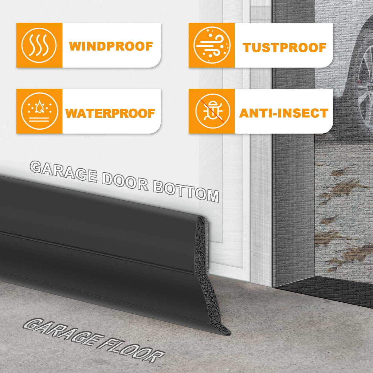 Universal Garage Door Threshold Seals Bottom Rubber Replacement, weatherproofing Garage Door Weather Stripping with Nails (20ft) Manguo Q