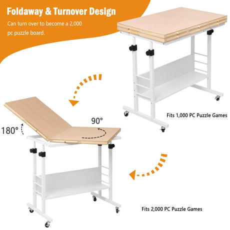 Tektalk 2000 Piece Foldable Puzzle Board with Height Adjustment, Jigsaw Puzzle Table with 2 Felt Cover & 8 Sorting Trays/Drawers, Puzzle Easel with Legs, Enclosed with 4 Roller Wheels Tektalk