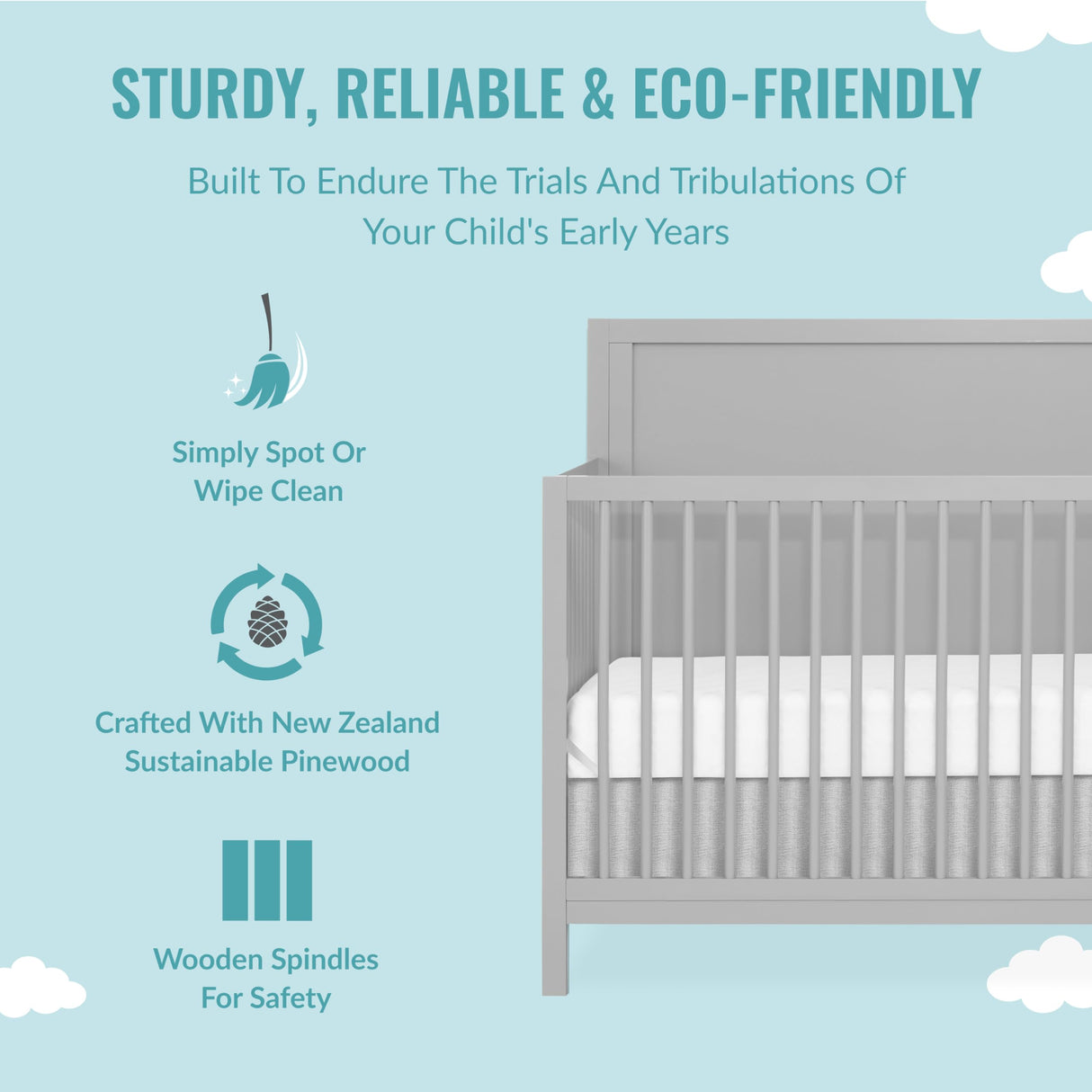 Dream On Me Dillian 5-in-1 Convertible Crib in Pebble Grey, JPMA & Greenguard Gold Certified, Crafted with New Zealand Pinewood Dream On Me