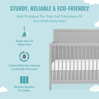 Dream On Me Dillian 5-in-1 Convertible Crib in Pebble Grey, JPMA & Greenguard Gold Certified, Crafted with New Zealand Pinewood