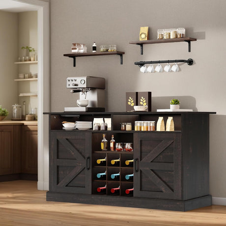 YITAHOME Buffet Cabinet with Storage, 52" Farmhouse Coffee Bar with Power Outlet, Floating Shelves, Multi-Functional Storage Sideboard Cabinet for Kitchen and Living Room (Rustic Brown) YITAHOME