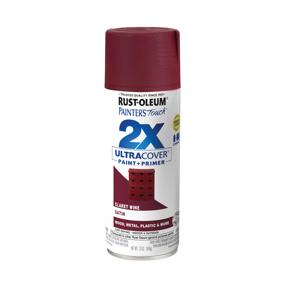 Rust-Oleum 334062 Painter's Touch 2X Ultra Cover Spray Paint, 12 oz, Satin Claret Wine Rust-Oleum