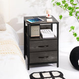 Yoobure Nightstand with Charging Station, Small Night Stand with Fabric Drawers and Storage Shelf for Bedrooms, Nightstands for Small Spaces, Bedside Table with USB Ports & Outlets, Bed Side Table Yoobure