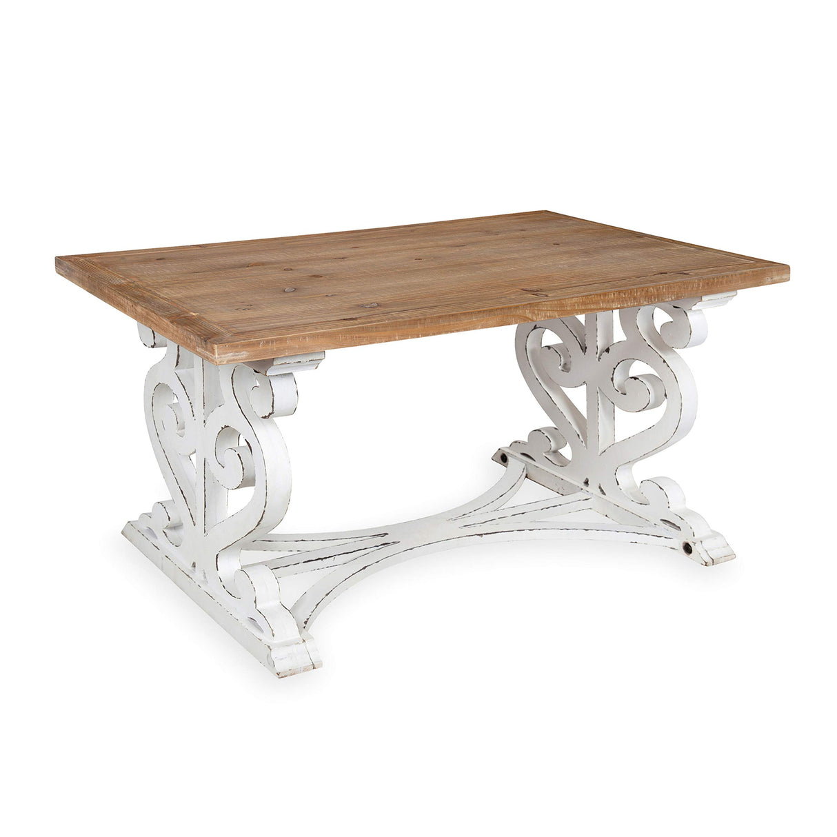 Kate and Laurel Wyldwood Rustic Carved Coffee Table, 38" x 23" x 18", Distressed Brown and White, Farmhouse-Inspired Living Room Decor Kate and Laurel
