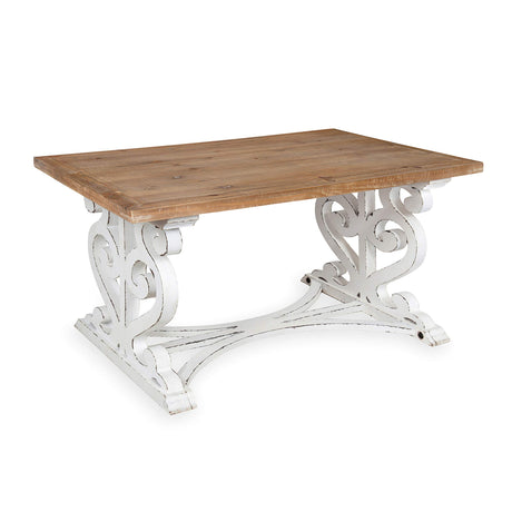 Kate and Laurel Wyldwood Rustic Carved Coffee Table, 38" x 23" x 18", Distressed Brown and White, Farmhouse-Inspired Living Room Decor Kate and Laurel