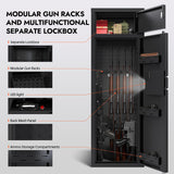 KAER 12-15 Gun Safe for Rifles and Pistols, Electronic Firearm Cabinet for Rifles & Shotguns Large Home Rifle Safe with Removable Shelves & Dedicated Lockbox KAER
