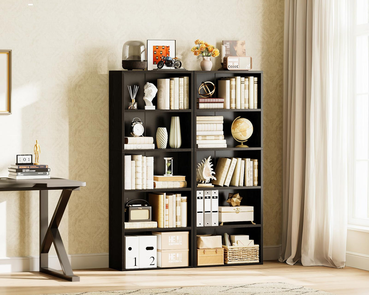 Casaottima 5-Tier Open Bookshelf and Bookcase, Floor Standing Display Storage Shelves for Living Room, Tall Book Shelf for Bedroom, Home Office, Dining Room, Black Casaottima