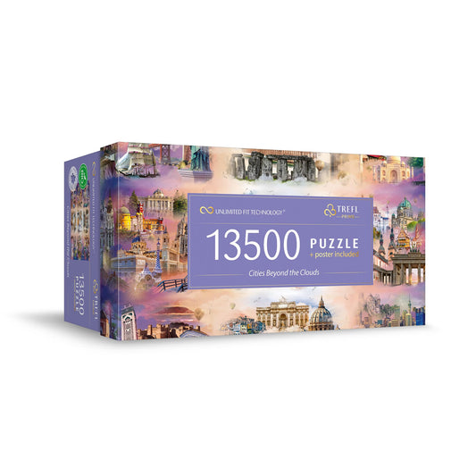 Trefl Cities Beyond The Clouds 13500 Jigsaw Puzzle Prime 78"x54" Large Jigsaw with Famous Landmarks, Collage, Thick Cardboard, BIO, ECO, Creative Fun for Adults and Children from 12 Years Old