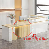 L Shaped Reception Desk,Modern Receptionist Desk with LED Lights & Lockable Drawer Retail Checkout Counter for Salon Reception Room Store Company Front Generic