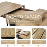 Henf 63"-79" Dining Table Set for 6, 7 Pieces Extendable Dining Table and 6 Grey Tufted Chairs Set for 6, Modern Large Expandable Dining Room Table with Rectangle Wood Top & Black Sturdy Base Henf