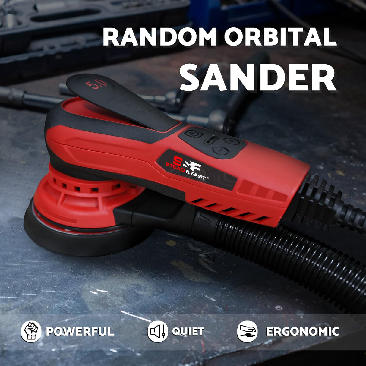 S&F STEAD & FAST Electric Random Orbital Sander with Vacuum Attachment 120V 350W, Professional-grade, with 5 inch 6 inch Backing Pads, Quiet, Powerful, Low Vibration, for Woodworking, Auto Body Repair S&F STEAD & FAST