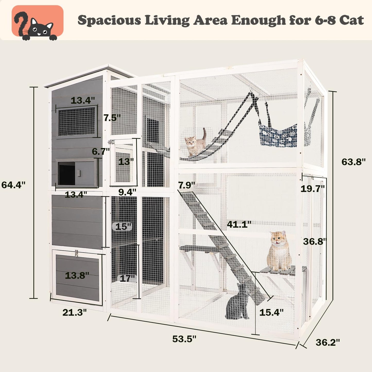 QUYZE Catio Outdoor Cat Enclosure, Large Outdoor Cat House for Mulitiple Cats, 4 Tiers Walk in Catio for Cats Outdoor Patio, 4 Tiers Cat Houses with Weatherproof Roof, Hanging Hammock, Bridge - WoodArtSupply