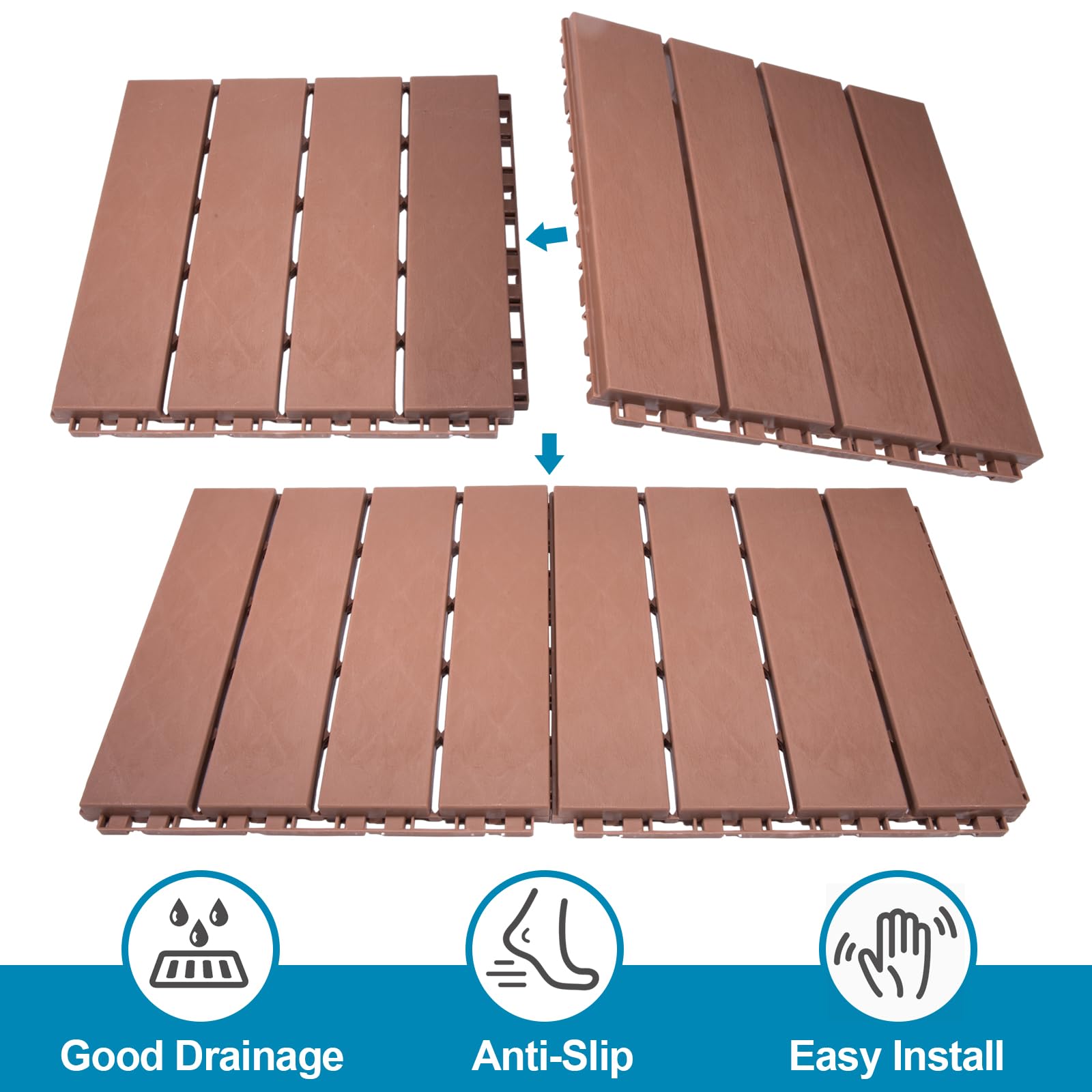 Spurtar Deck Tiles Interlocking Outdoor All Weather, 36 Pack (11.3"x11.3") 31.68 sqft, Plastic Interlocking Deck Tiles All Weather Use, Patio Floor Decking Tiles for Balcony Backyard, Brown - WoodArtSupply