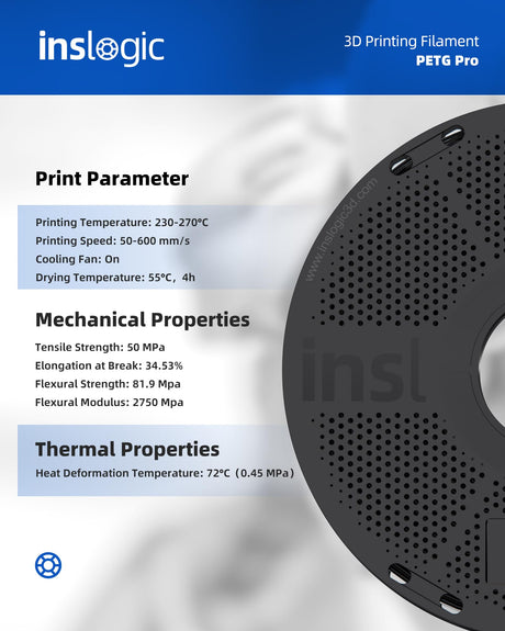 Inslogic PETG Pro 3D Printer Filament 1.75 mm, High-Speed Matte PETG Filament, Stronger Toughness, 1 kg Spool, Dimensional Accuracy +/- 0.02 mm, Compatible with FDM Printers, Black Inslogic