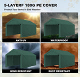 Carport, 10x20ft Heavy Duty Car Port, Portable Garage with Removable Sidewalls & Doors, Car Canopy with All-Season Tarp for Car Boat Truck Party (SGreen) TANGJEAMER