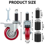 Finnhomy 4 Inch Prep Table Caster Wheels Set of 4 Heavy duty Expanding Stem Casters Fit 7/8", 1", 1-1/2" and 1-5/8" Tube Leg with Brake for Stainless Steel Furniture Legs, Worktable, Kitchen workbench Finnhomy