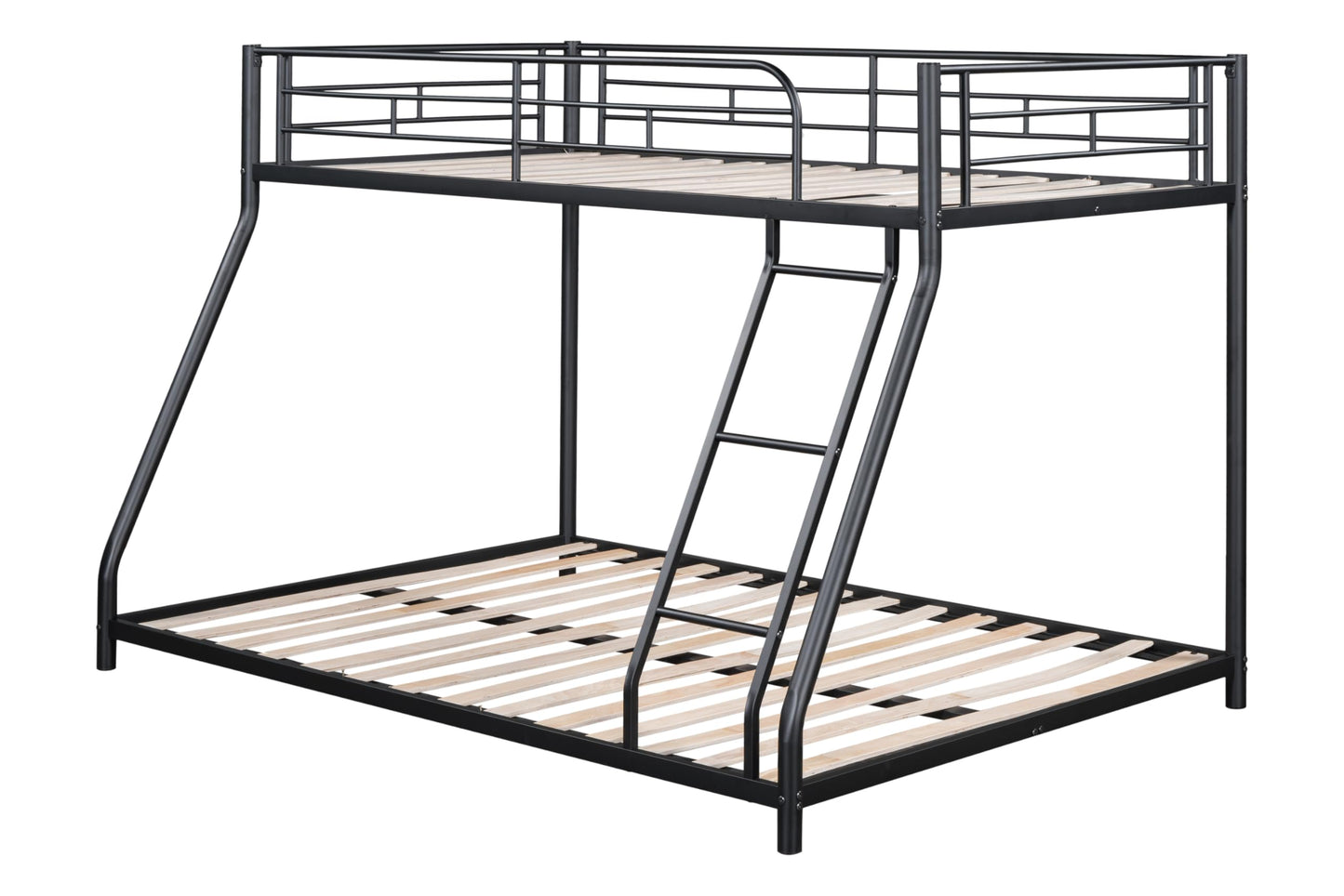 UOCFYK Twin Over Full Bunk Bed with Sturdy Metal Frame, Wood Slats, and Safety Guardrails - Black - WoodArtSupply