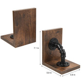 Rustic Decorative Wooden Tabletop Farmhouse Bookends for Heavy Books with Modern Industrial-Style Pipe Office Desktop Bookshelf Organizers Stoppers Holder Nonskid Shelf Decor 1-Pair (Dark Brown) canwedance