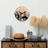 NIKKY HOME Cabin Bear Wall Clock Silent Non Ticking - 12 Inch Battery Operated Rustic Farmhouse Wooden Forest Wildlife Mountain Lodge Decor Art NIKKY HOME