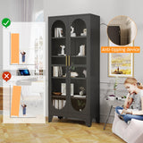 PAOFIN 71" H Locking Display Cabinet with Glass Door, Metal Curio Cabinets with 4 Adjustable Shelves, Tall Liquor Cabinet Display Case for Living Room, Collectibles, Home - Assembly Required Black PAOFIN