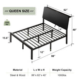 Feonase Queen Bed Frame with Ergonomic Storage Headboard & Charging Station, LED Platform Bed Frame, Heavy Duty Metal Slats, Easy Assembly, Black Feonase