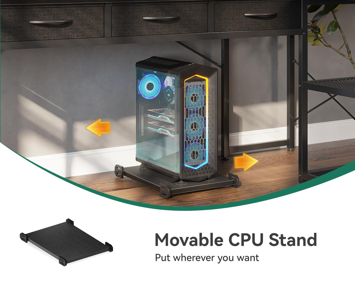 AODK 53 Inch Black L Shaped Computer Desk with Drawers & Power Outlets AODK