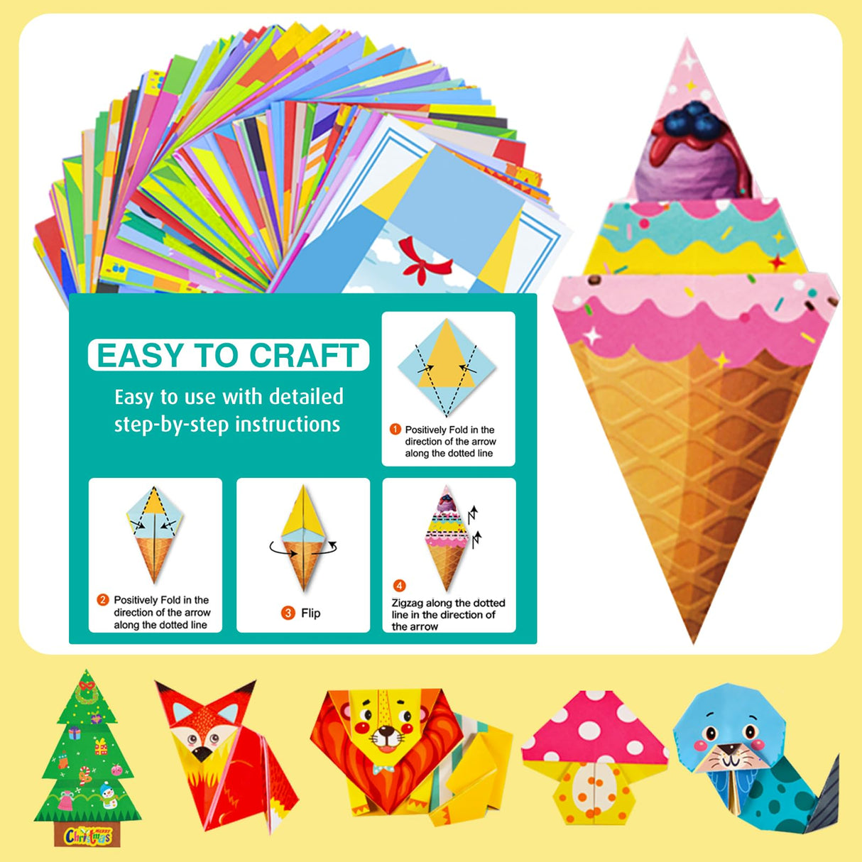 AluAbi Origami Kit for Kids, 144 Sheets Double Sided Origami Paper with Guiding Book, 72 Patterns Origami Set for Kids AluAbi