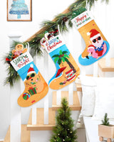 Vansolinne Beach Christmas Stockings 3 Pack 11'' x 17'' Coastal Christmas Decorations Funny Tree Hanging Ornament Bag Fireplace Hanging Soft Large Plush Socks with Santa Flamingo Palms Xmas Gifts Vansolinne