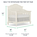Evolur Aurora 5-In-1 Convertible Crib In Ivory Lace, Greenguard Gold Certified, Features 3 Mattress Height Settings, Sturdy And Spacious Baby Crib, Wooden Furniture, 832-FW Evolur