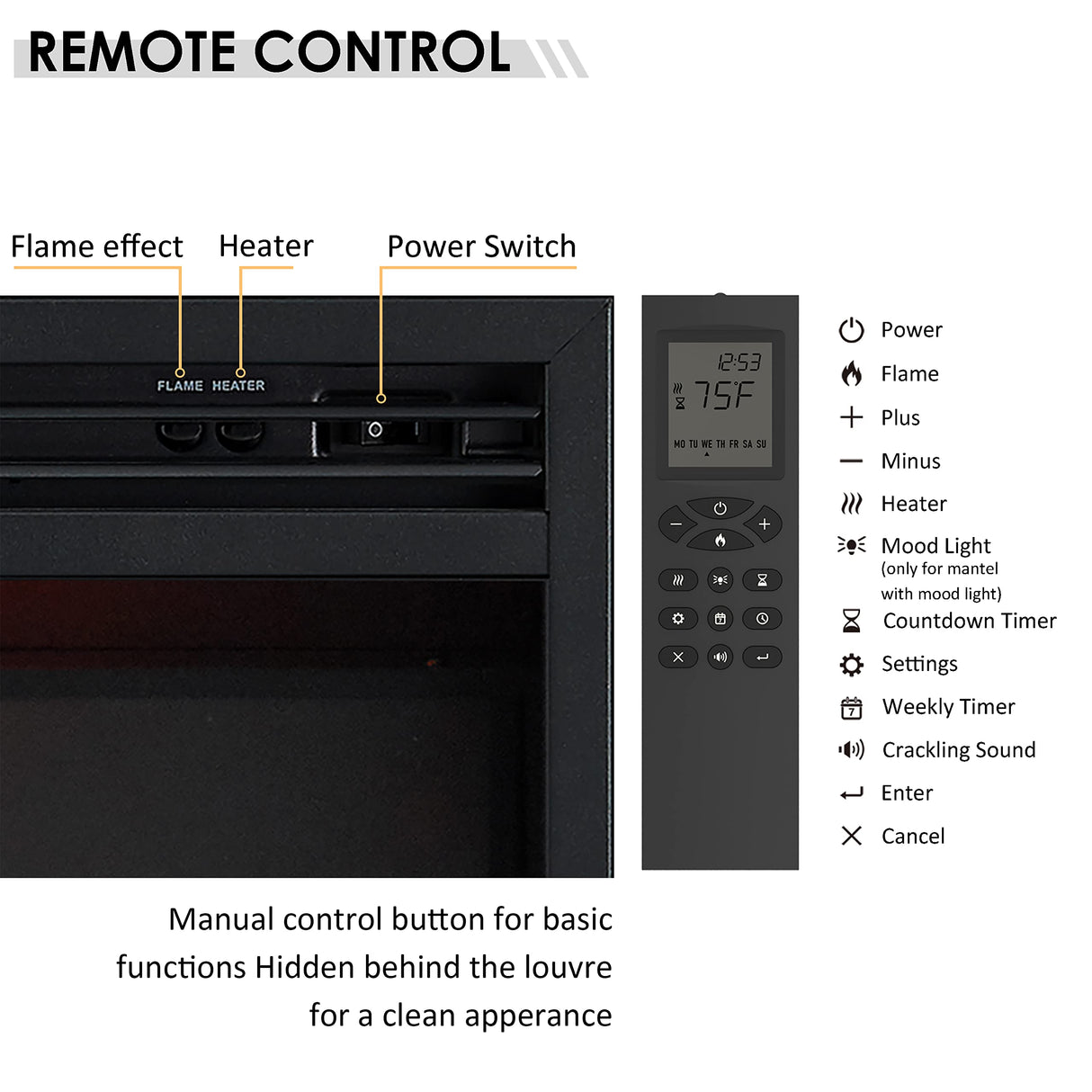 LegendFlame® Harrison Electric Fireplace with 48” Mantel Surround and Jaden 31" Insert, Natural Oak with Light Grey Marble Finish Legend Flame