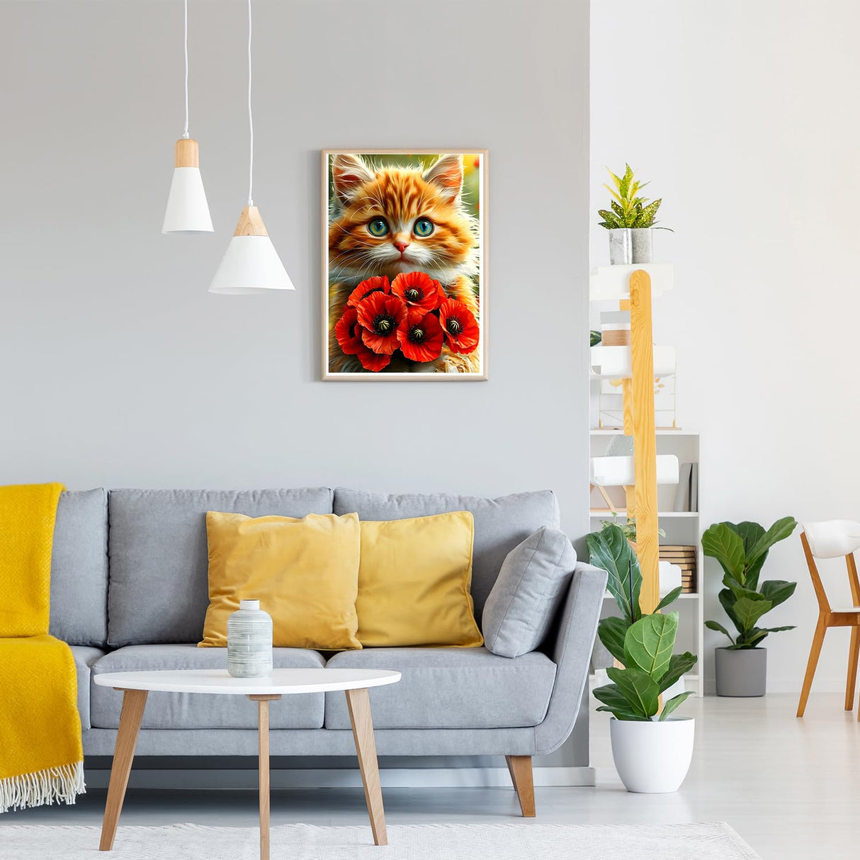 GDYEEH DIY Kitten 5D Diamond Art Kits, Round Full Drill Sparkling Poppies Flowers Diamond Painting Picture, Fantasy Cat Painting by Numbers Art Kits for Adults Beginners Home Wall Decor 12x16 inch GDYEEH